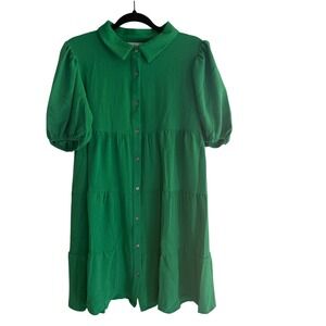 She + Sky Tiered Kelly Green Dress Size M Brunch Wedding Travel Cottage Feminine